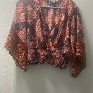 Chic Orange and Black Crop Wrap Blouse